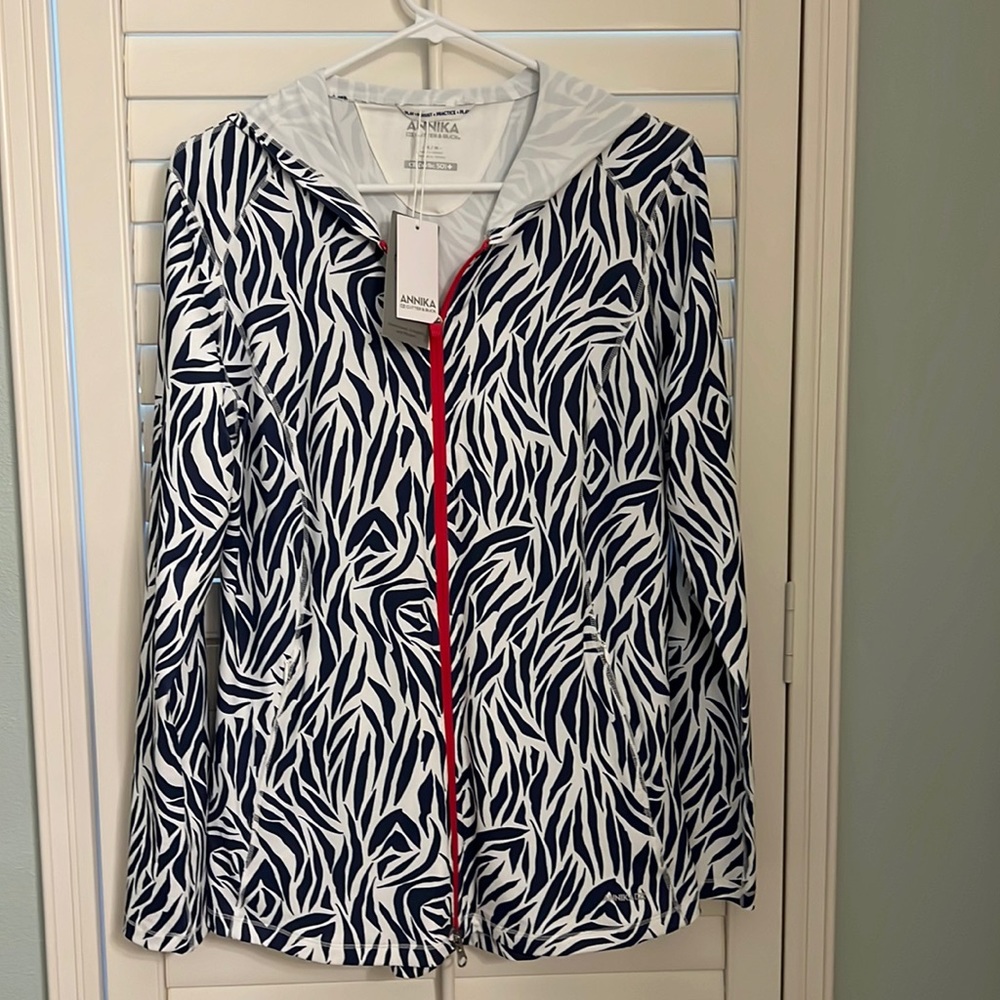 NWT ANNIKA Cutter & Buck Size M R,W&B Hooded Stretch Tech Jacket.